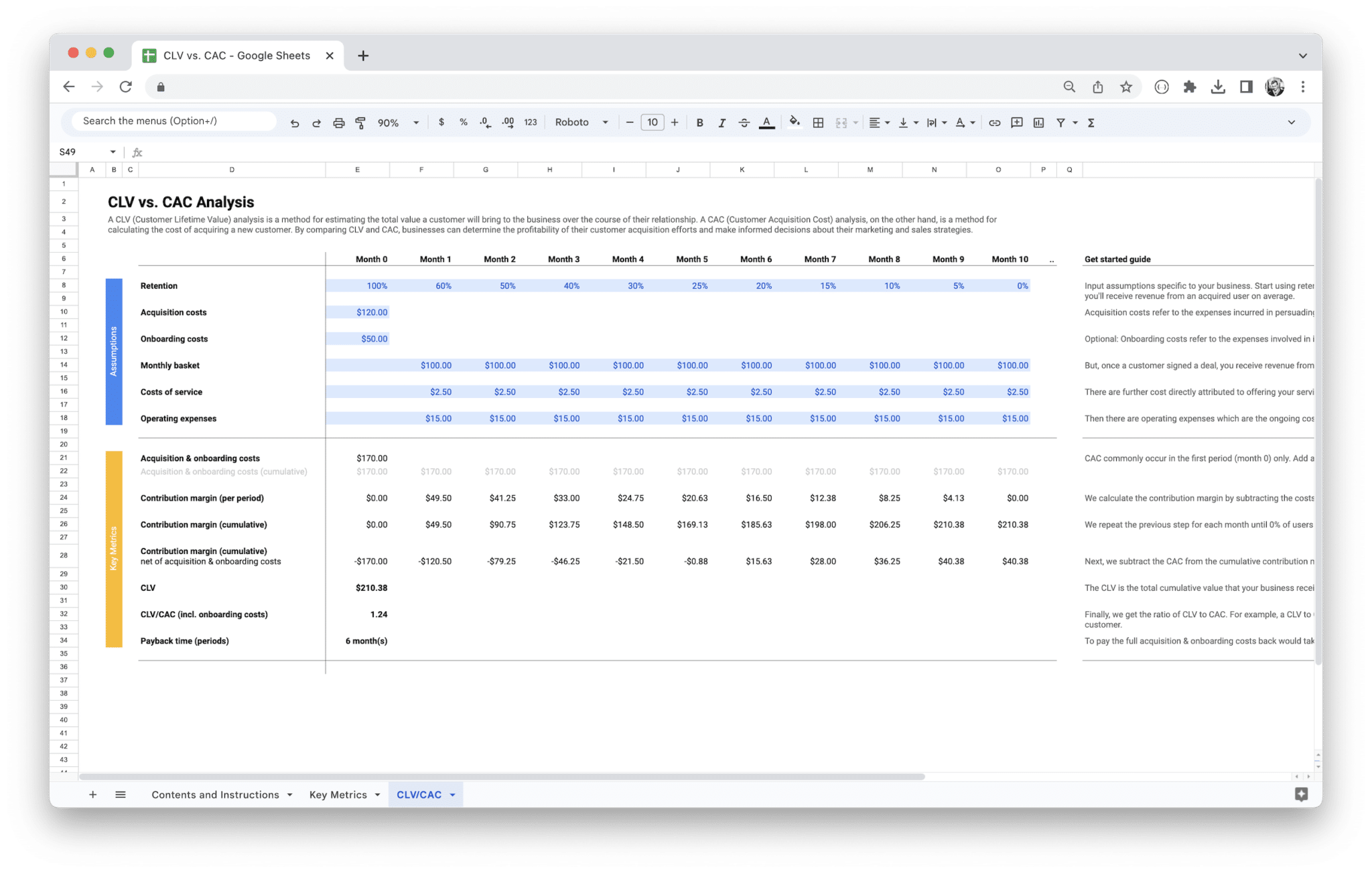 CLV vs CAC Analysis - CLV vs CAC Analysis screenshot in Google Sheets