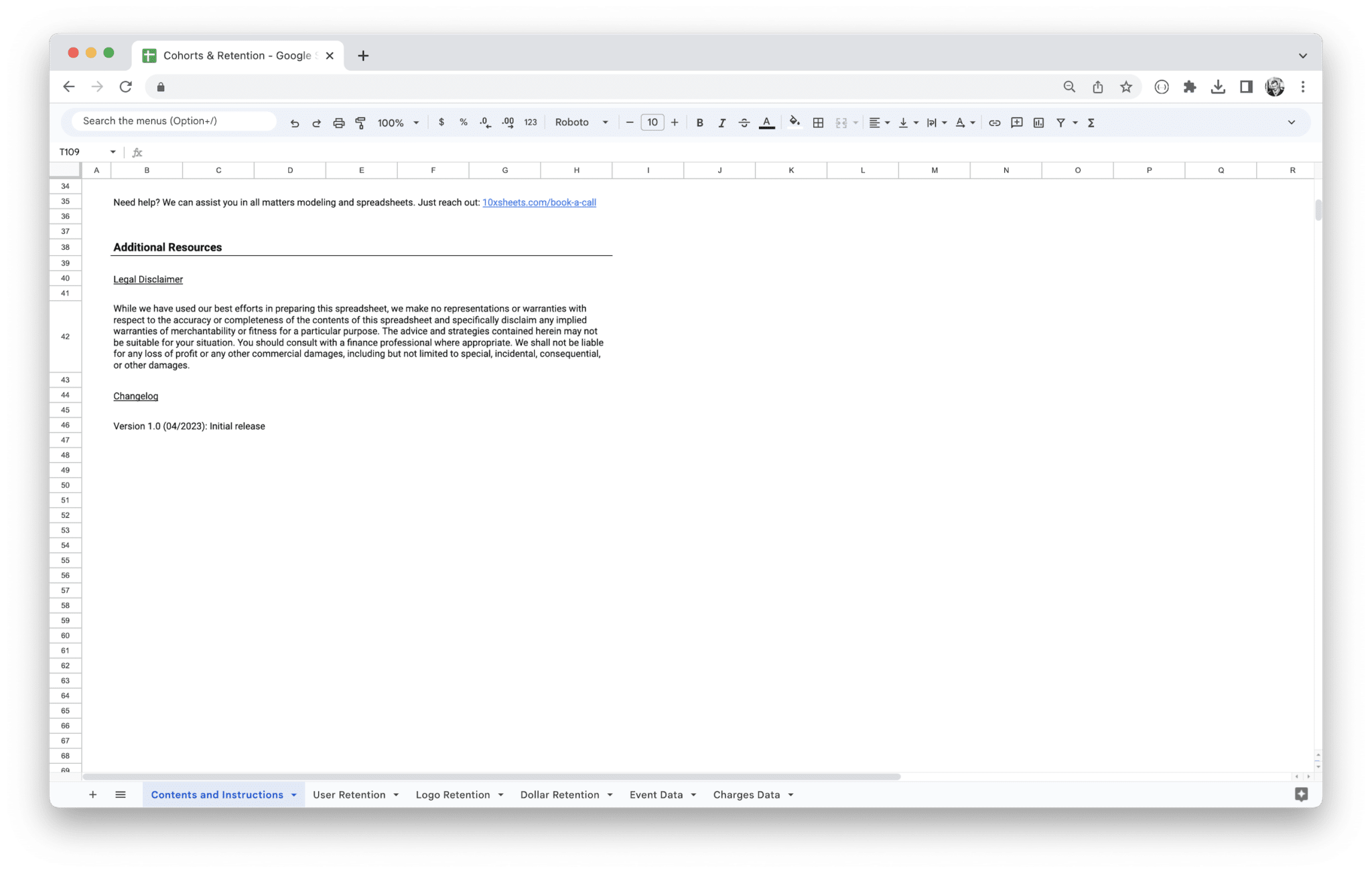 Cohort Analysis Template - Contents and Instructions with getting started guide in Google Sheets