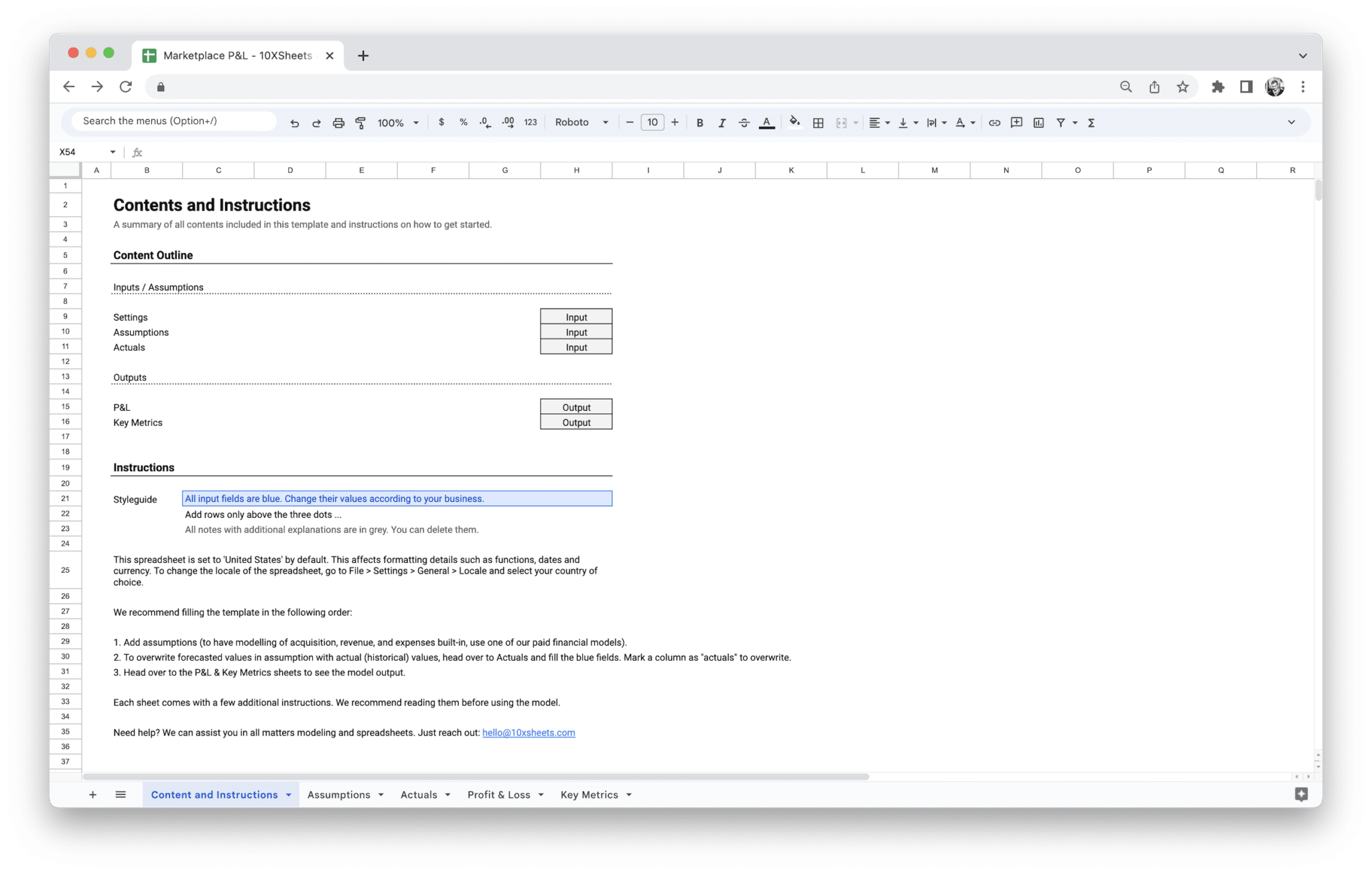 Marketplace Profit and Loss Statement - Marketplace Pl Contents And Instruction with getting started guide in Google Sheets