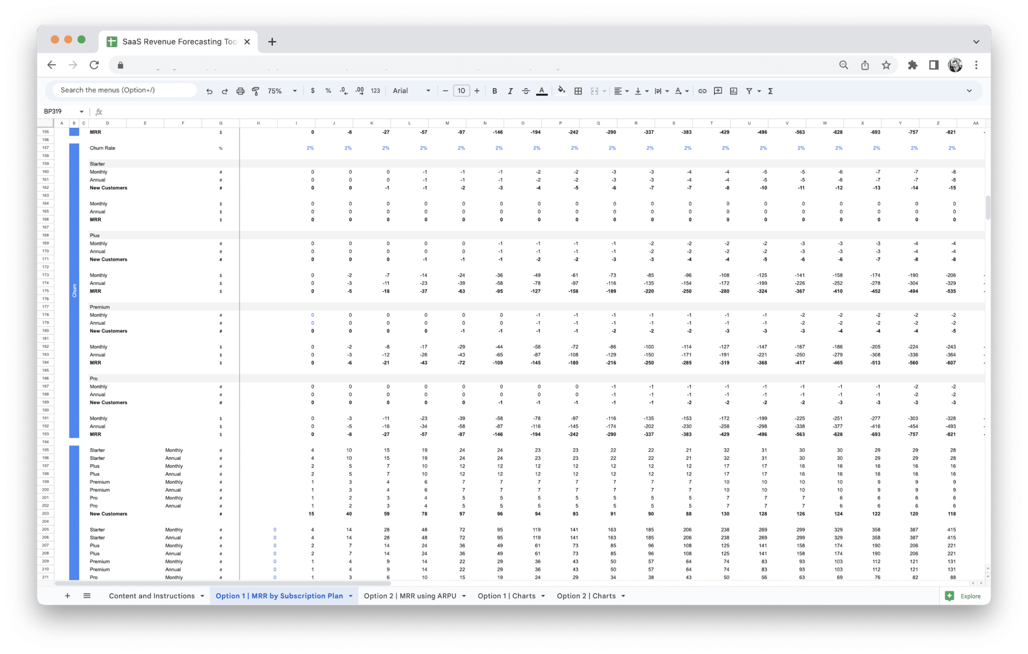 SaaS Revenue Forecasting Tool - Saas Revenue Forecasting Tool Forecasting Churn screenshot in Google Sheets