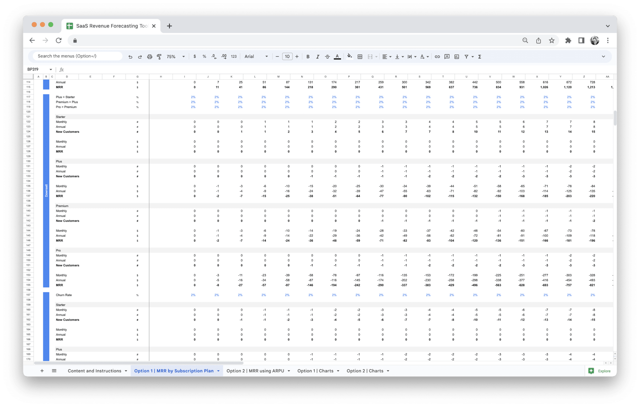 SaaS Revenue Forecasting Tool - Saas Revenue Forecasting Tool Forecasting Downsell screenshot in Google Sheets