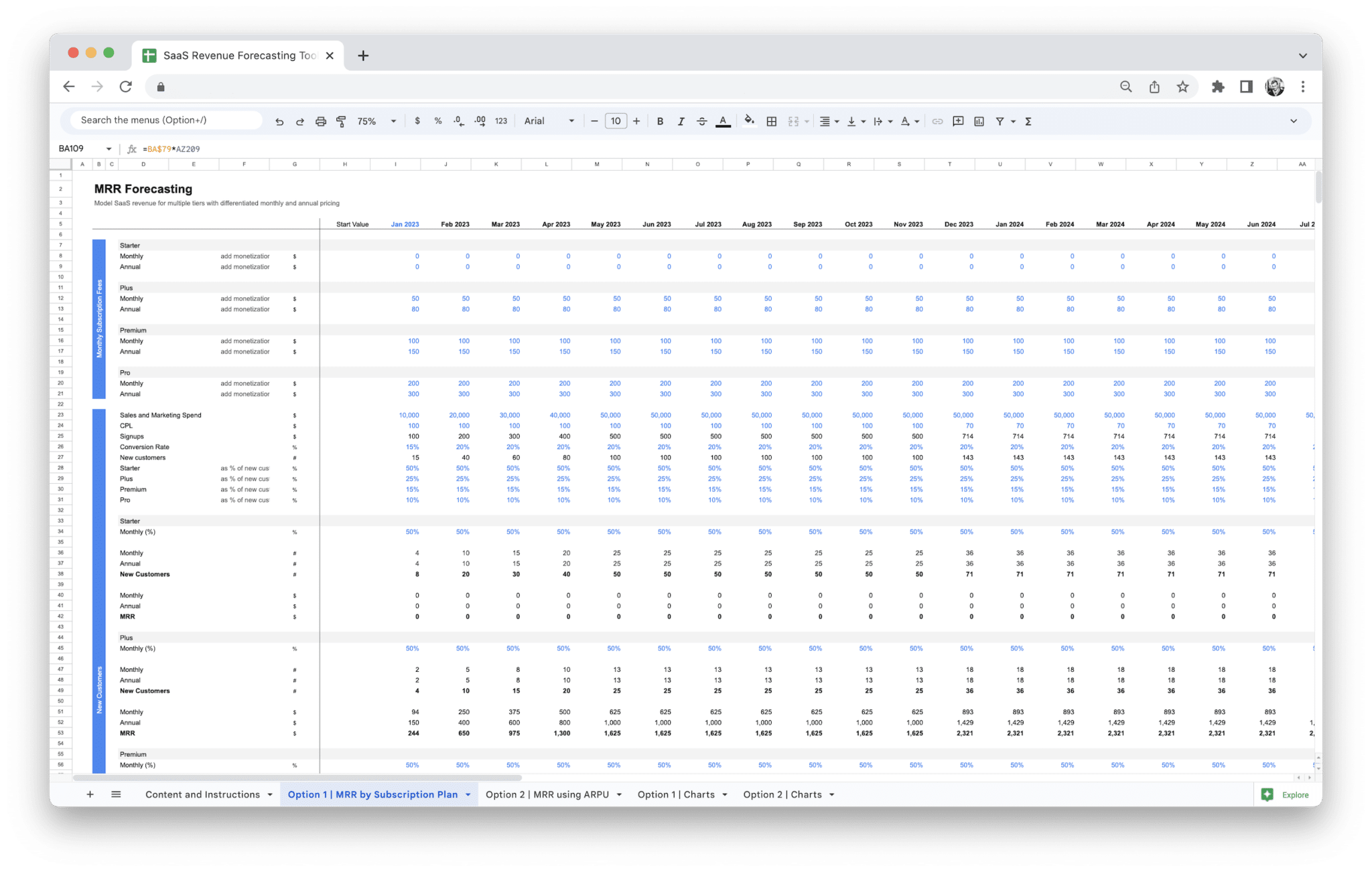 SaaS Revenue Forecasting Tool - Saas Revenue Forecasting Tool Forecasting Mrr screenshot in Google Sheets