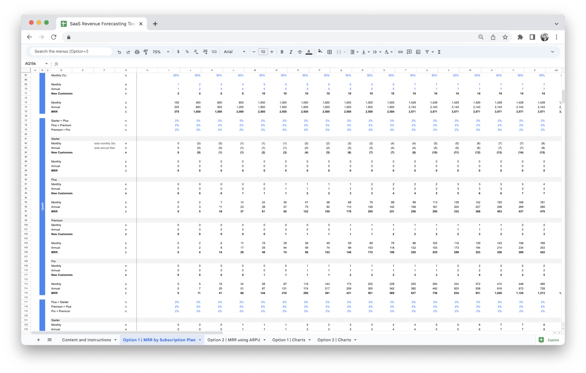 SaaS Revenue Forecasting Tool - Saas Revenue Forecasting Tool Forecasting Upsell screenshot in Google Sheets
