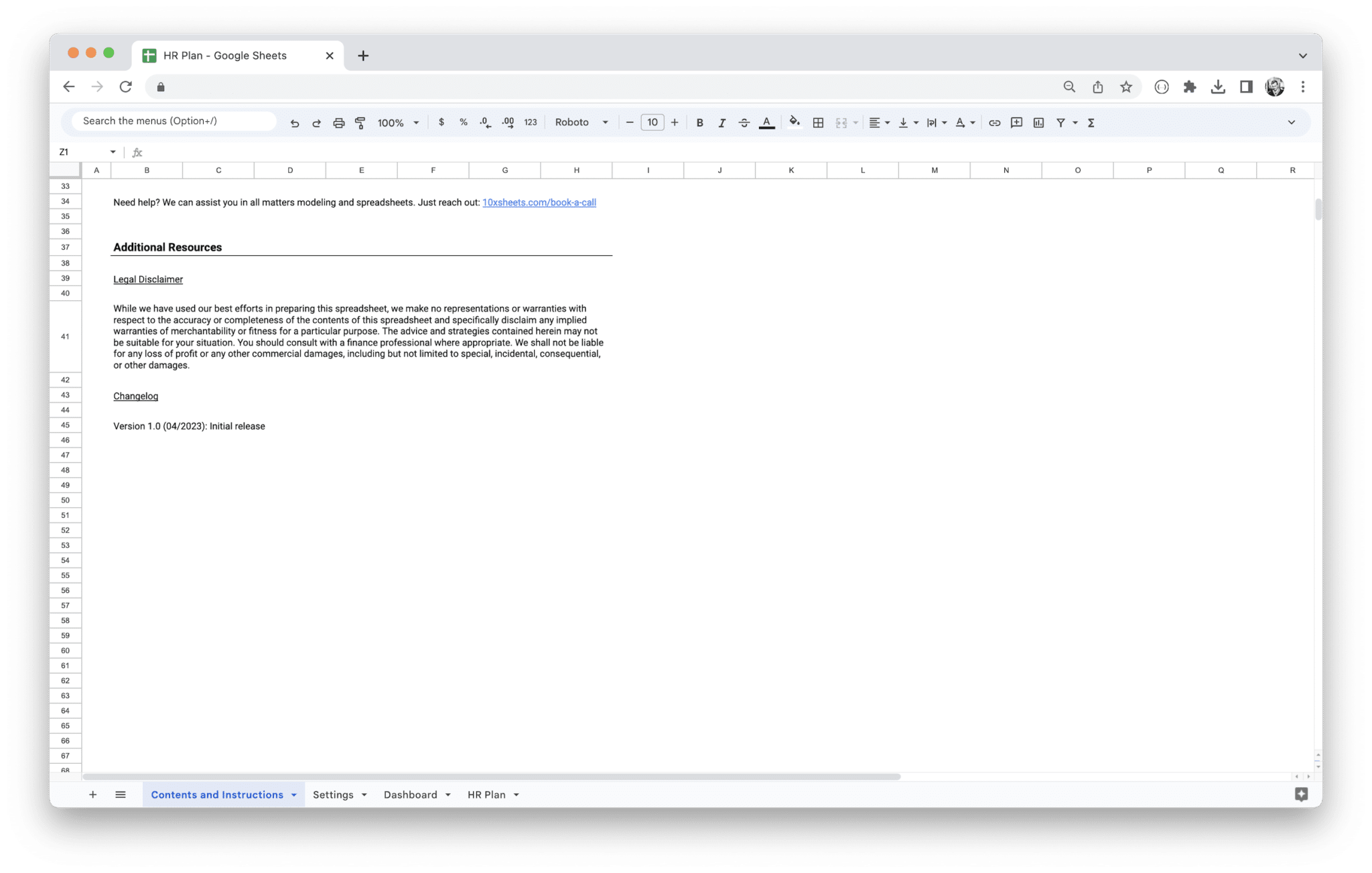Workforce Planning Tool - Contents and Instructions with getting started guide in Google Sheets