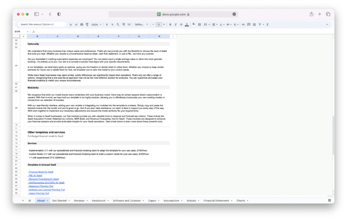 SaaS Financial Model Template - Features