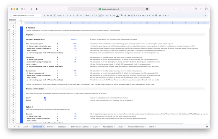SaaS Financial Model Template - Revenue Assumptions