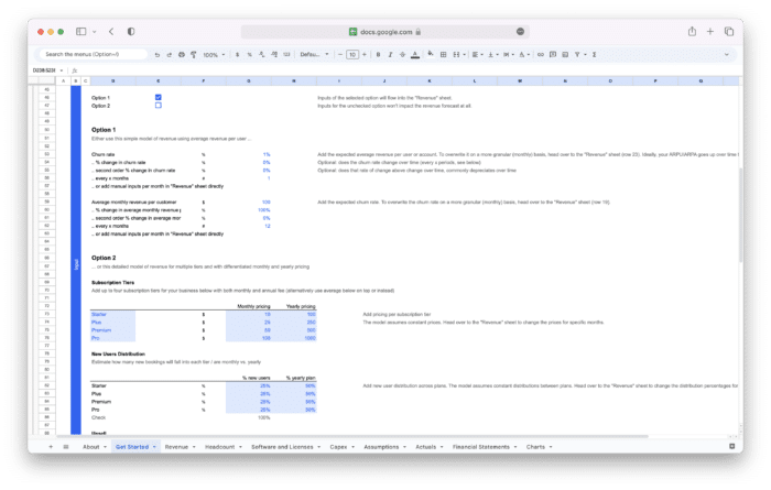 SaaS Financial Model Template - Optionality for Revenue Assumptions