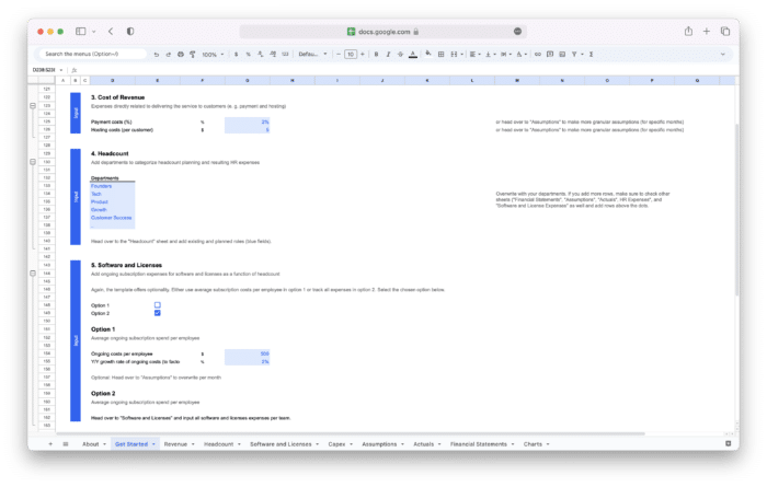 SaaS Financial Model Template - Expenses Assumptions