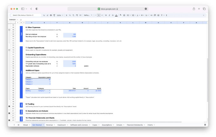 SaaS Financial Model Template - CapEx Capital Expenditures Assumptions