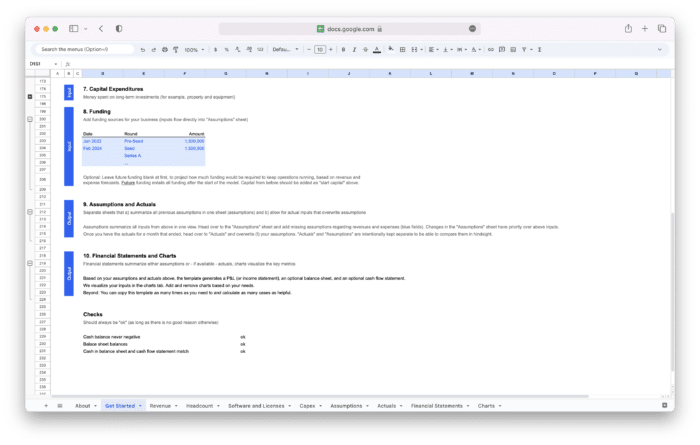 SaaS Financial Model Template - Funding Assumptions