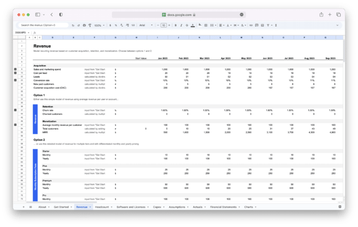 SaaS Financial Model Template - Revenue Model