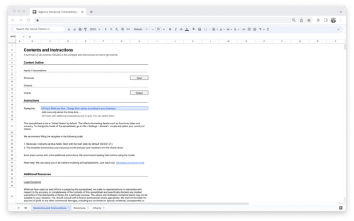 Agency Revenue Forecasting Tool Template - Contents and Instructions