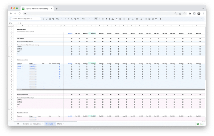 Agency Revenue Forecasting Tool Template - Revenues From Retainers and Projects