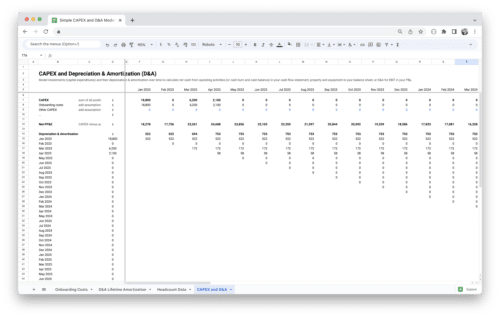 Capital Expenditure (CapEx), Depreciation, and Amortization Planning Template - CapEx and D&A