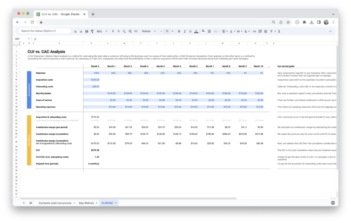 CLV vs. CAC Analysis Template - CLV to CAC Analysis