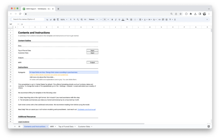 MRR Dashboard Template - Getting Started and Instructions