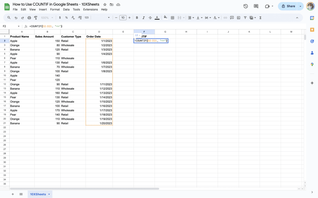 How to Use COUNTIF in Google Sheets (With Multiple Criteria) 10XSheets