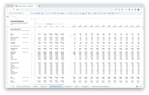 Standard Financial Model Template - Income Statement