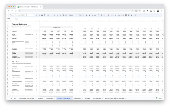 Standard Financial Model Template - Income Statement and Balance Sheet