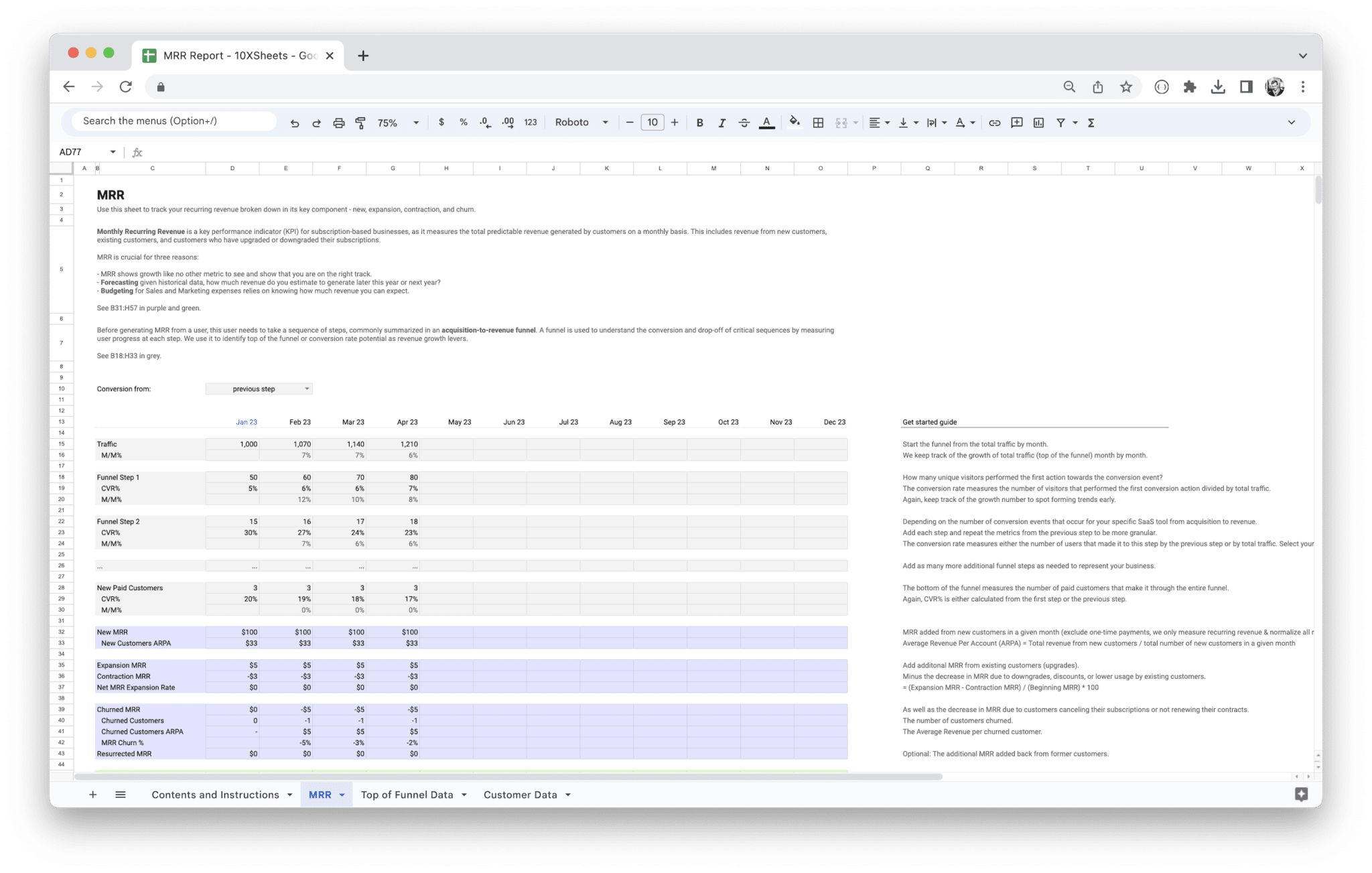 MRR Dashboard Template - MRR