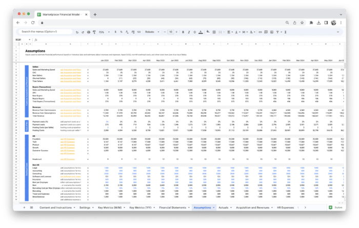 Marketplace Financial Model Template - Assumptions