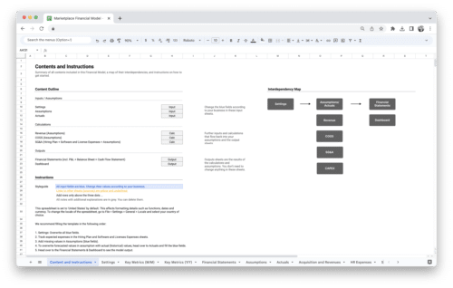 Marketplace Financial Model Template - Contents and Instructions