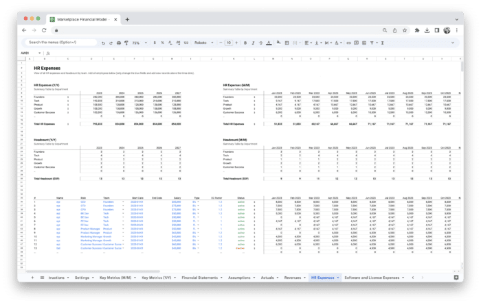 Marketplace Financial Model Template - HR Expenses