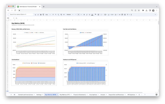 Marketplace Financial Model Template - Key Metrics (MoM)