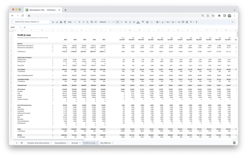 Marketplace Profit and Loss Statement - P&L Statement Template