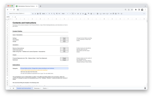 Marketplace Revenue Forecasting Tool - Contents