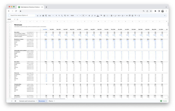 Marketplace Revenue Forecasting Tool Template - Revenues