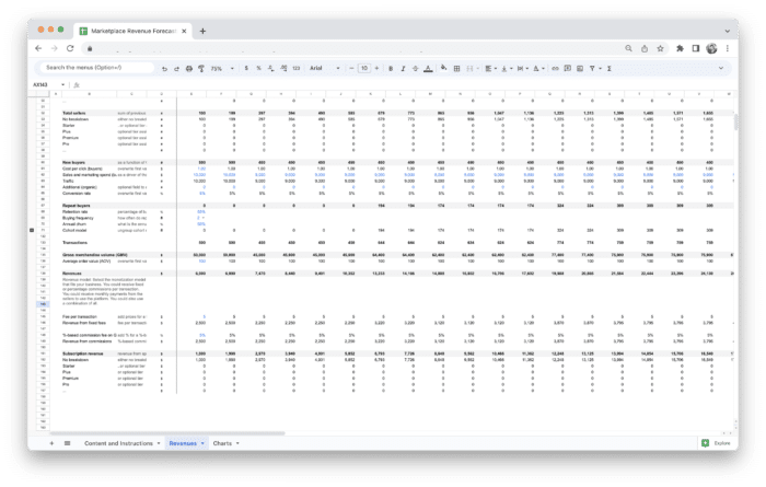 Marketplace Revenue Forecasting Tool Template - Revenues