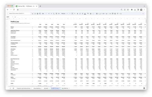 Startup Profit and Loss Statement - P&L Template