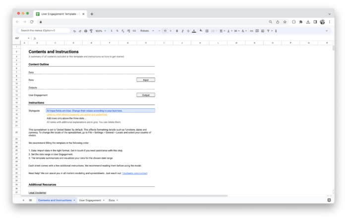 User Dashboard Template - Getting Started and Instructions