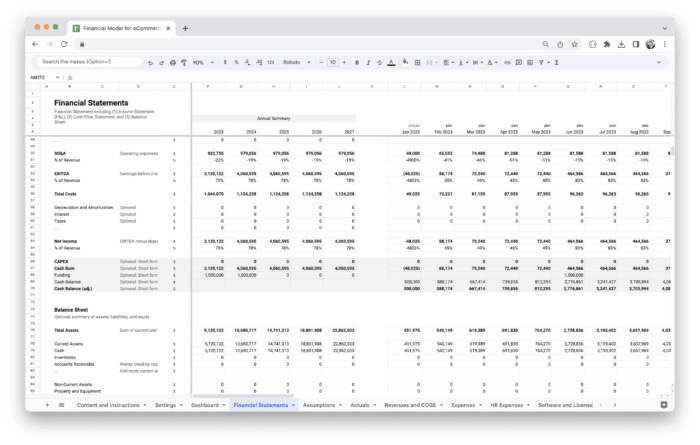 E-Commerce Financial Model Template - Profit and Loss (P&L)