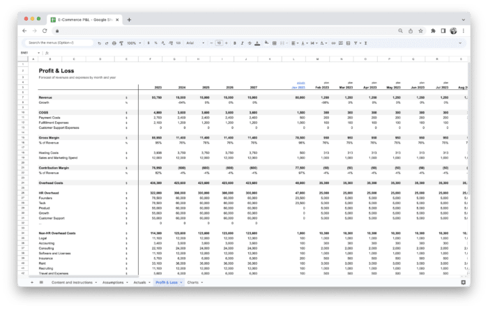 E-Commerce Profit and Loss Statement - P&L Statement Template