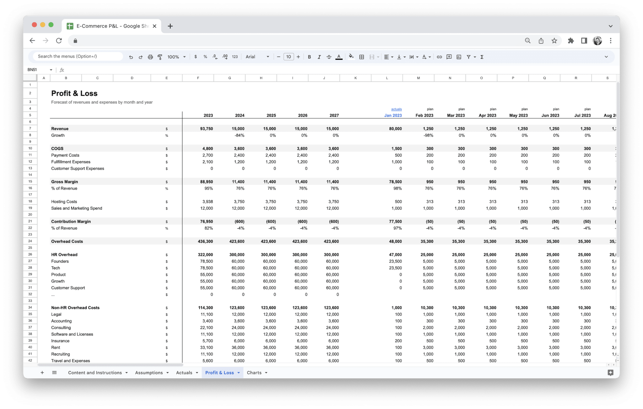 E-Commerce Profit and Loss Statement - P&L Statement Template